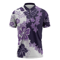 Purple Hibiscus Plumeria Floral Zipper Polo Shirt LT01 Purple - Polynesian Pride
