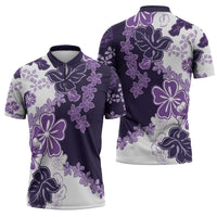 Purple Hibiscus Plumeria Floral Zipper Polo Shirt LT01 - Polynesian Pride