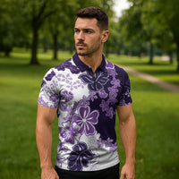Purple Hibiscus Plumeria Floral Zipper Polo Shirt LT01 - Polynesian Pride