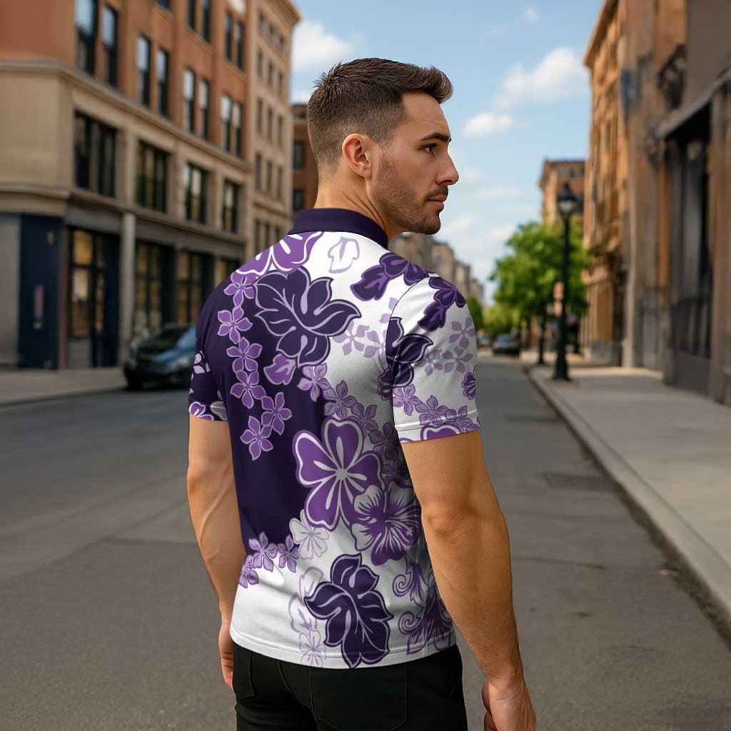 Purple Hibiscus Plumeria Floral Zipper Polo Shirt LT01 - Polynesian Pride