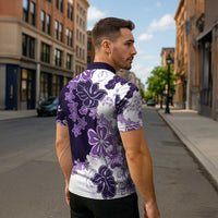 Purple Hibiscus Plumeria Floral Zipper Polo Shirt LT01 - Polynesian Pride