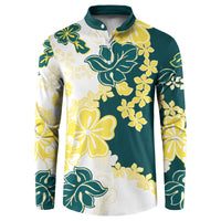 Yelow Teal Hibiscus Plumeria Floral Button Sweatshirt - Polynesian Pride