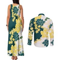 Yelow Teal Hibiscus Plumeria Floral Couples Matching Tank Maxi Dress and Long Sleeve Button Shirt LT01 - Polynesian Pride