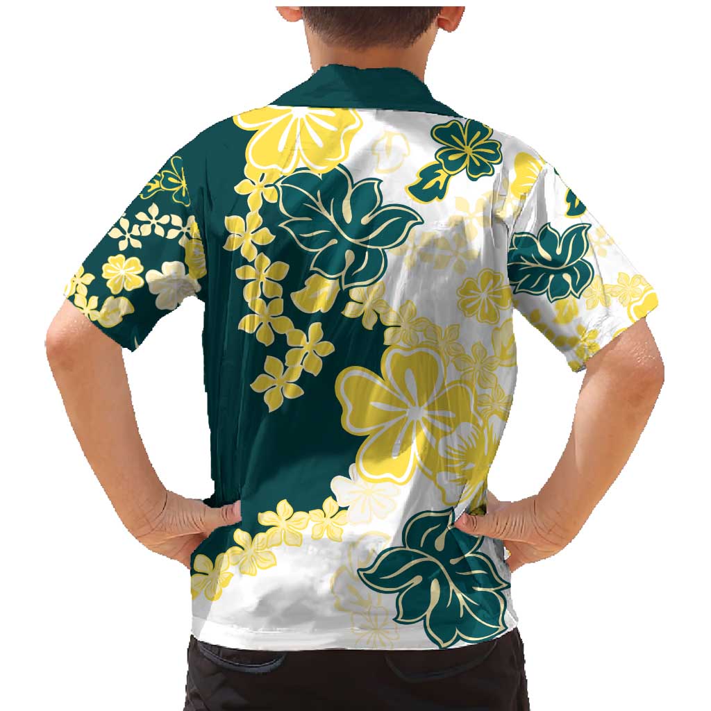 Yelow Teal Hibiscus Plumeria Floral Family Matching Mermaid Dress and Hawaiian Shirt LT01 - Polynesian Pride