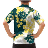 Yelow Teal Hibiscus Plumeria Floral Family Matching Mermaid Dress and Hawaiian Shirt LT01 - Polynesian Pride