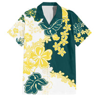 Yelow Teal Hibiscus Plumeria Floral Family Matching Off The Shoulder Long Sleeve Dress and Hawaiian Shirt LT01 Dad's Shirt - Short Sleeve Yellow - Polynesian Pride