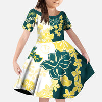 Yelow Teal Hibiscus Plumeria Floral Family Matching Off Shoulder Maxi Dress and Hawaiian Shirt LT01 Daughter's Dress Yellow - Polynesian Pride