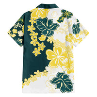 Yelow Teal Hibiscus Plumeria Floral Family Matching Puletasi and Hawaiian Shirt LT01 - Polynesian Pride
