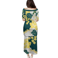 Yelow Teal Hibiscus Plumeria Floral Family Matching Puletasi and Hawaiian Shirt LT01 - Polynesian Pride