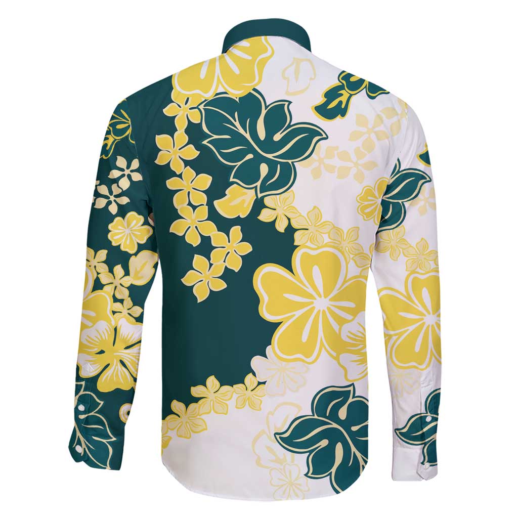 Yelow Teal Hibiscus Plumeria Floral Family Matching Short Sleeve Bodycon Dress and Hawaiian Shirt LT01 - Polynesian Pride