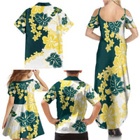 Yelow Teal Hibiscus Plumeria Floral Family Matching Summer Maxi Dress and Hawaiian Shirt LT01 - Polynesian Pride