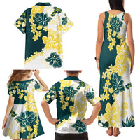 Yelow Teal Hibiscus Plumeria Floral Family Matching Tank Maxi Dress and Hawaiian Shirt LT01 - Polynesian Pride