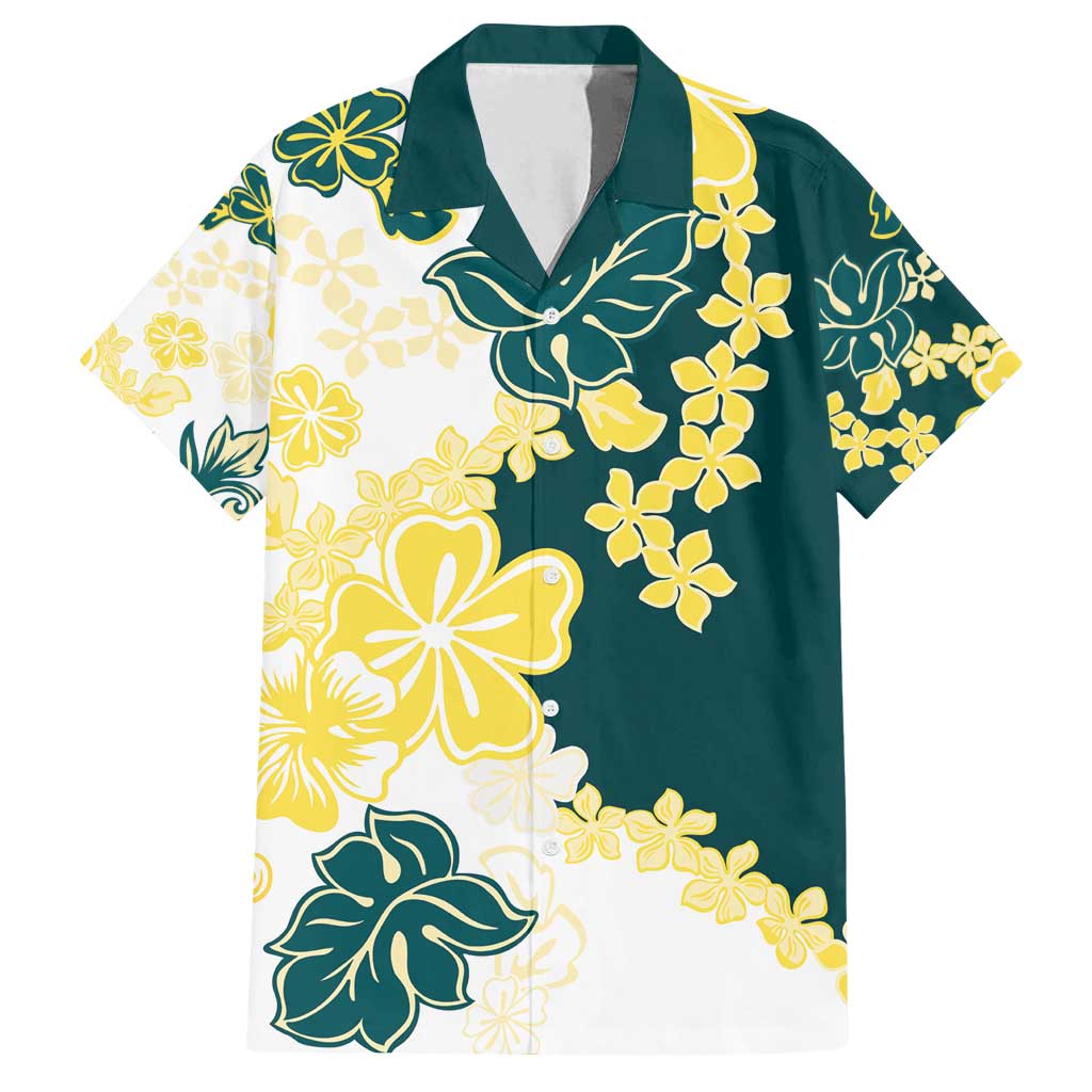 Yelow Teal Hibiscus Plumeria Floral Family Matching Tank Maxi Dress and Hawaiian Shirt LT01 Dad's Shirt - Short Sleeve Yellow - Polynesian Pride