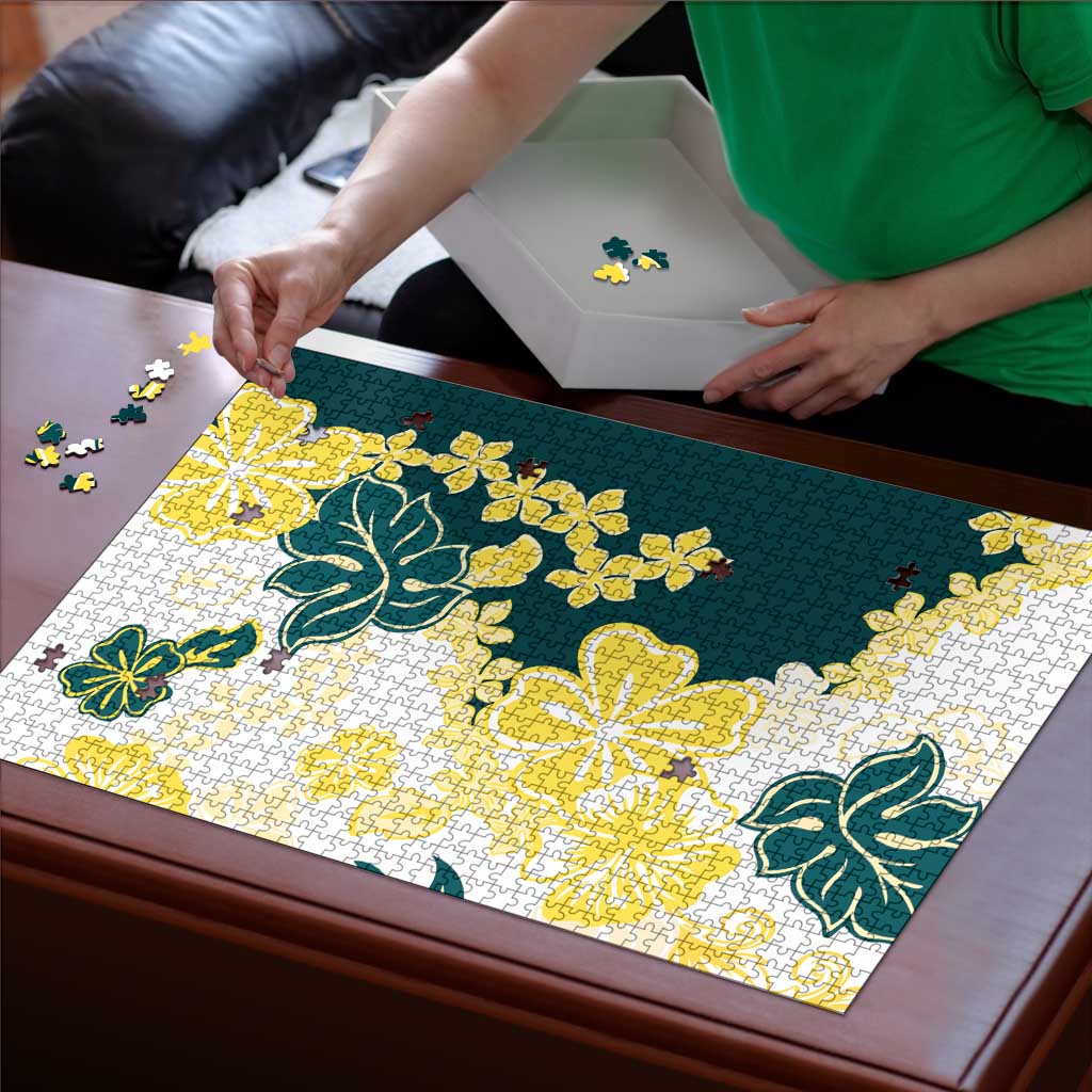 Yelow Teal Hibiscus Plumeria Floral Puzzle LT01