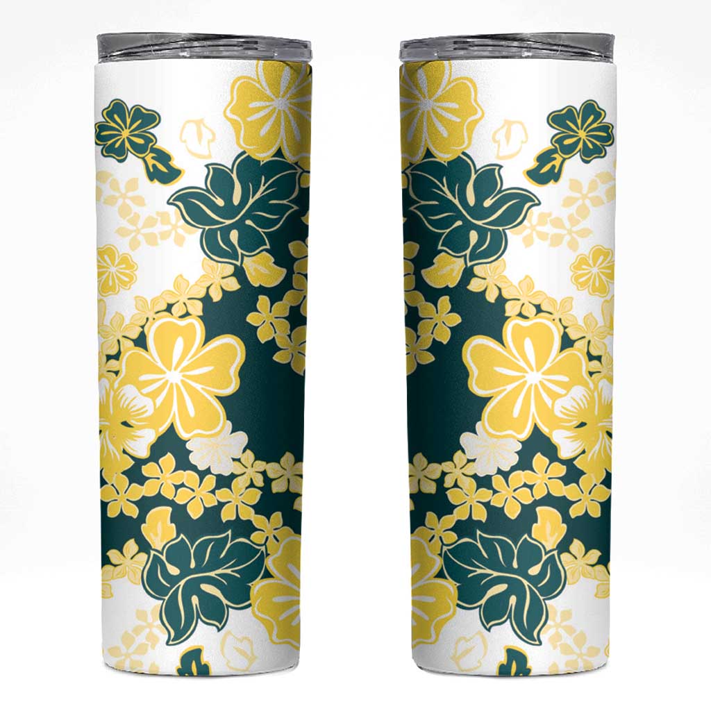 Yelow Teal Hibiscus Plumeria Floral Skinny Tumbler LT01 Yellow - Polynesian Pride