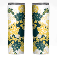Yelow Teal Hibiscus Plumeria Floral Skinny Tumbler LT01 Yellow - Polynesian Pride