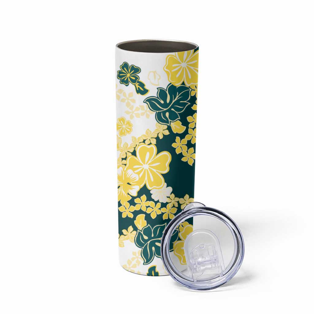 Yelow Teal Hibiscus Plumeria Floral Skinny Tumbler LT01 - Polynesian Pride