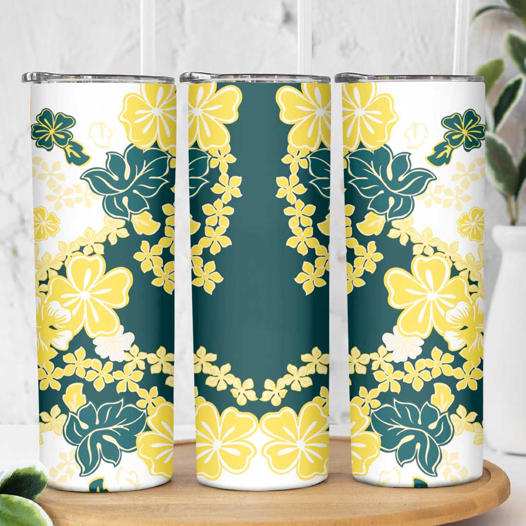 Yelow Teal Hibiscus Plumeria Floral Skinny Tumbler LT01 - Polynesian Pride