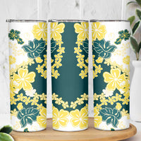 Yelow Teal Hibiscus Plumeria Floral Skinny Tumbler LT01 - Polynesian Pride