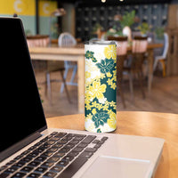 Yelow Teal Hibiscus Plumeria Floral Skinny Tumbler LT01 - Polynesian Pride