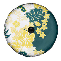 Yelow Teal Hibiscus Plumeria Floral Spare Tire Cover - Polynesian Pride