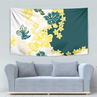 Yelow Teal Hibiscus Plumeria Floral Tapestry LT01 - Polynesian Pride