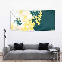 Yelow Teal Hibiscus Plumeria Floral Tapestry LT01 - Polynesian Pride