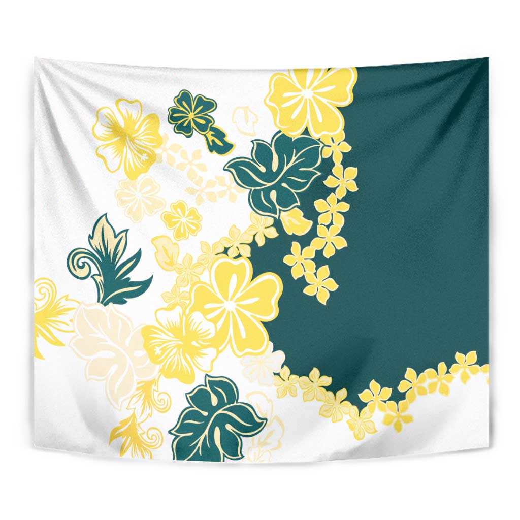 Yelow Teal Hibiscus Plumeria Floral Tapestry LT01 - Polynesian Pride