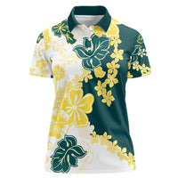 Yelow Teal Hibiscus Plumeria Floral Women Polo Shirt - Polynesian Pride