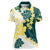 Yelow Teal Hibiscus Plumeria Floral Women Polo Shirt - Polynesian Pride