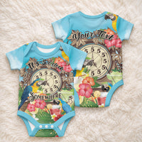 Personalized It's 5 o'clock Somewhere Baby Onesie Hawaiian Tropical Parrots