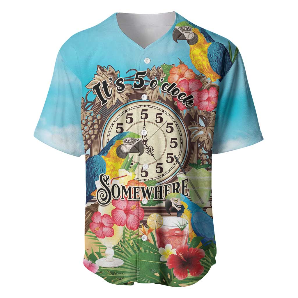 Personalized It's 5 o'clock Somewhere Baseball Jersey Hawaiian Tropical Parrots - Polynesian Pride