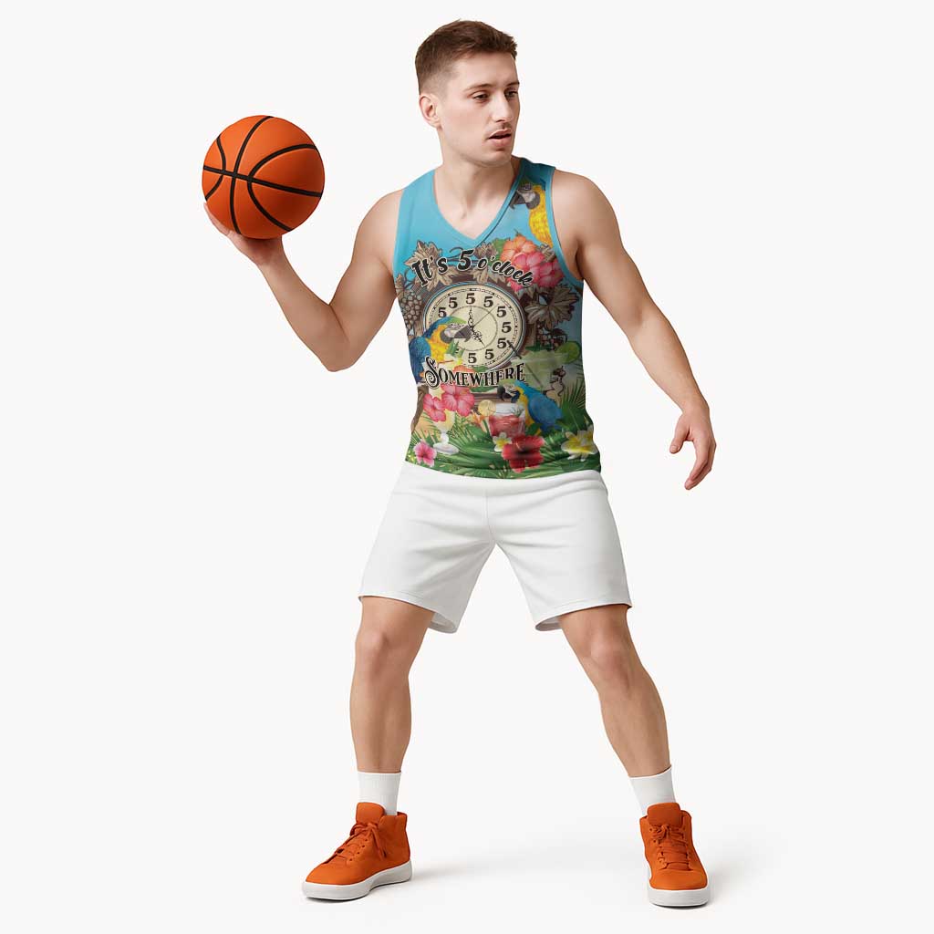 Personalized It's 5 o'clock Somewhere Basketball Jersey Hawaiian Tropical Parrots - Polynesian Pride