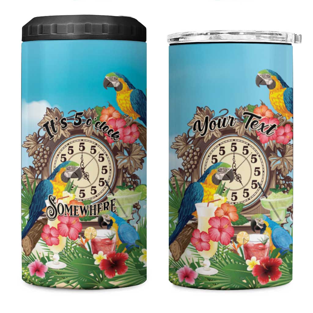 Personalized It's 5 o'clock Somewhere 4 in 1 Can Cooler Tumbler Hawaiian Tropical Parrots - Polynesian Pride