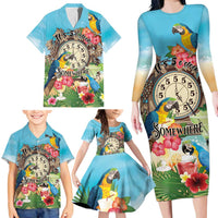 Personalized It's 5 o'clock Somewhere Family Matching Long Sleeve Bodycon Dress and Hawaiian Shirt Hawaiian Tropical Parrots LT01 - Polynesian Pride