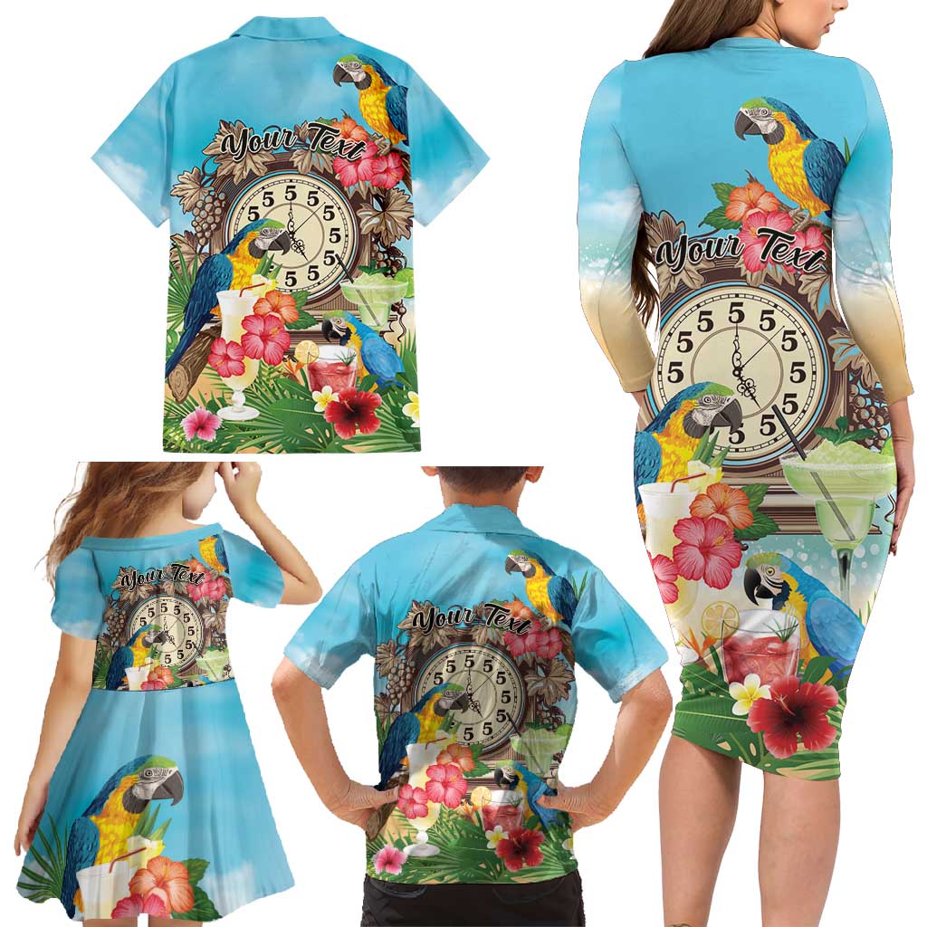 Personalized It's 5 o'clock Somewhere Family Matching Long Sleeve Bodycon Dress and Hawaiian Shirt Hawaiian Tropical Parrots LT01 - Polynesian Pride