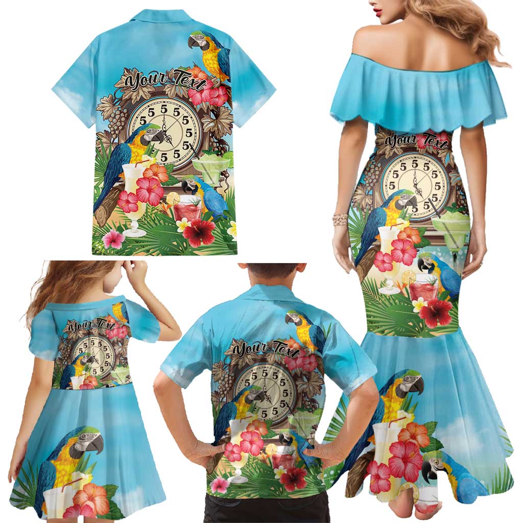 Personalized It's 5 o'clock Somewhere Family Matching Mermaid Dress and Hawaiian Shirt Hawaiian Tropical Parrots LT01 - Polynesian Pride