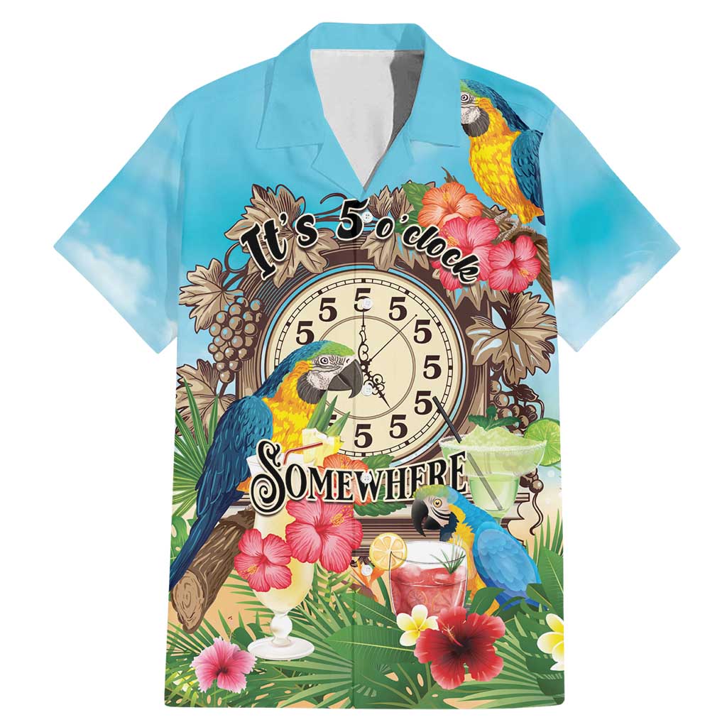 Personalized It's 5 o'clock Somewhere Family Matching Mermaid Dress and Hawaiian Shirt Hawaiian Tropical Parrots LT01 Dad's Shirt - Short Sleeve Blue - Polynesian Pride