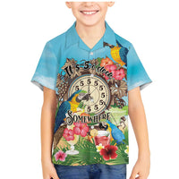 Personalized It's 5 o'clock Somewhere Family Matching Mermaid Dress and Hawaiian Shirt Hawaiian Tropical Parrots LT01 Son's Shirt Blue - Polynesian Pride