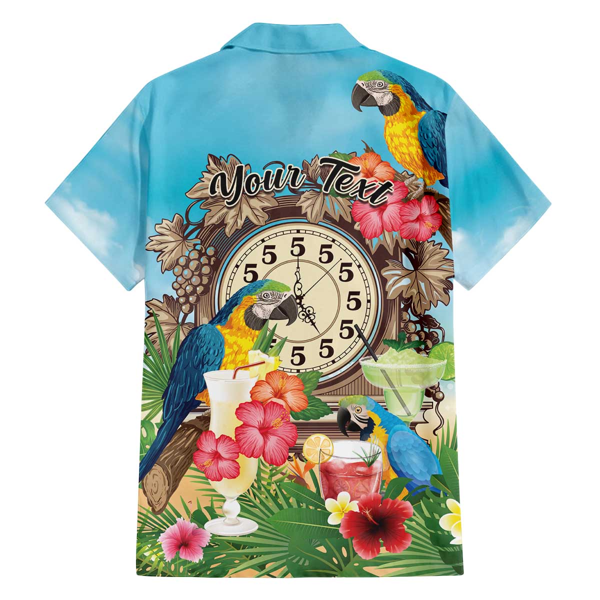 Personalized It's 5 o'clock Somewhere Family Matching Off The Shoulder Long Sleeve Dress and Hawaiian Shirt Hawaiian Tropical Parrots LT01 - Polynesian Pride
