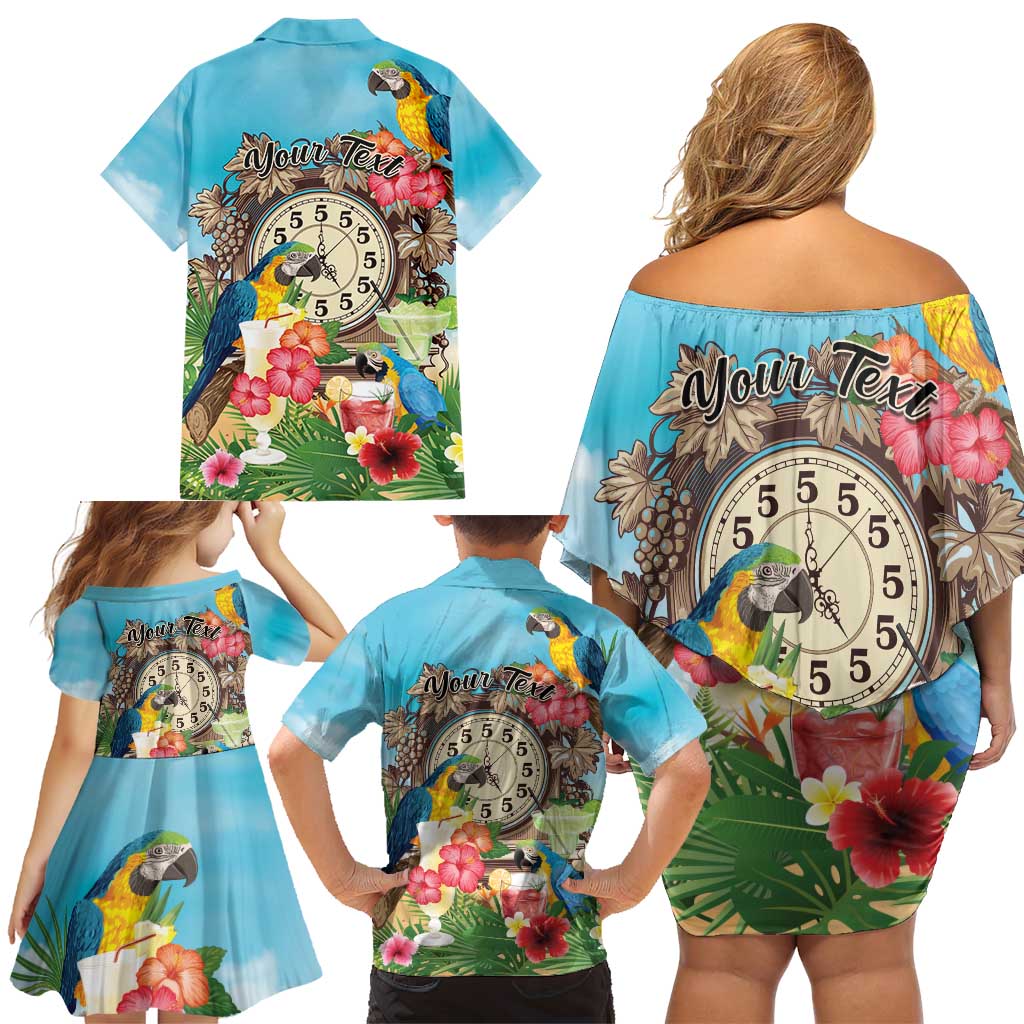 Personalized It's 5 o'clock Somewhere Family Matching Off Shoulder Short Dress and Hawaiian Shirt Hawaiian Tropical Parrots LT01 - Polynesian Pride
