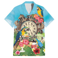 Personalized It's 5 o'clock Somewhere Family Matching Off Shoulder Short Dress and Hawaiian Shirt Hawaiian Tropical Parrots LT01 Dad's Shirt - Short Sleeve Blue - Polynesian Pride