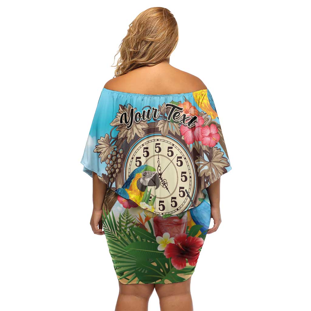 Personalized It's 5 o'clock Somewhere Family Matching Off Shoulder Short Dress and Hawaiian Shirt Hawaiian Tropical Parrots LT01 - Polynesian Pride