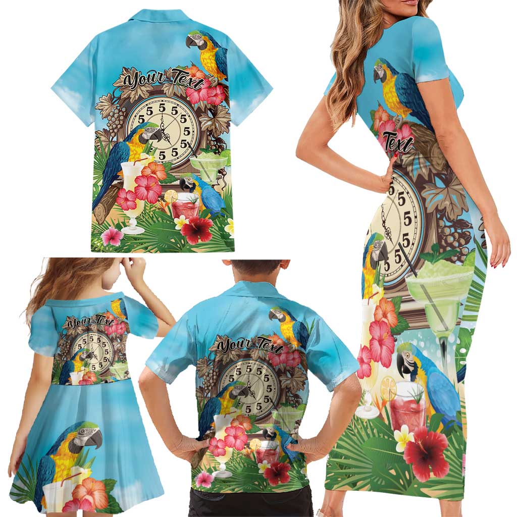 Personalized It's 5 o'clock Somewhere Family Matching Short Sleeve Bodycon Dress and Hawaiian Shirt Hawaiian Tropical Parrots LT01 - Polynesian Pride
