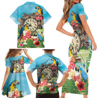 Personalized It's 5 o'clock Somewhere Family Matching Short Sleeve Bodycon Dress and Hawaiian Shirt Hawaiian Tropical Parrots LT01 - Polynesian Pride