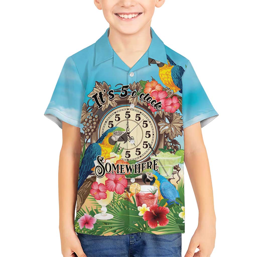 Personalized It's 5 o'clock Somewhere Family Matching Short Sleeve Bodycon Dress and Hawaiian Shirt Hawaiian Tropical Parrots LT01 Son's Shirt Blue - Polynesian Pride
