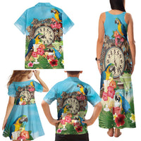 Personalized It's 5 o'clock Somewhere Family Matching Tank Maxi Dress and Hawaiian Shirt Hawaiian Tropical Parrots LT01 - Polynesian Pride