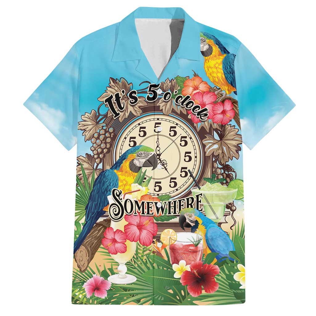 Personalized It's 5 o'clock Somewhere Family Matching Tank Maxi Dress and Hawaiian Shirt Hawaiian Tropical Parrots LT01 Dad's Shirt - Short Sleeve Blue - Polynesian Pride