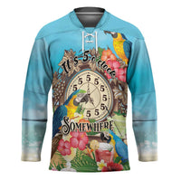 Personalized It's 5 o'clock Somewhere Hockey Jersey Hawaiian Tropical Parrots - Polynesian Pride