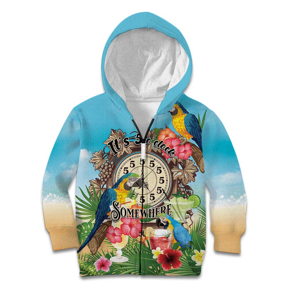 Personalized It's 5 o'clock Somewhere Kid Hoodie Hawaiian Tropical Parrots - Polynesian Pride